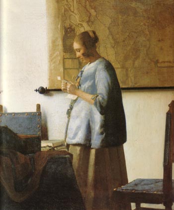 Woman in Blue Reading a Letter - Johannes Vermeer reproduction oil painting