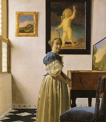 Lady Standing at a Virginal 1670 - Johannes Vermeer reproduction oil painting