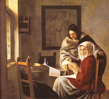 Girl Interrupted at Her Music - Johannes Vermeer reproduction oil painting