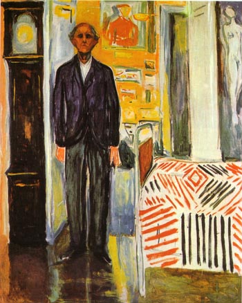 Self-Portrait: Between Clock and Bed c1940 - Edvard Munch reproduction oil painting