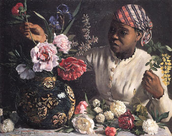 African Woman with Peonies - Frederic Bazille reproduction oil painting