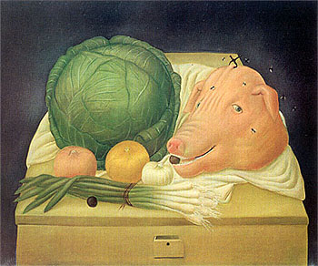 Still Life with Pigs Head 1968 - Fernando Botero reproduction oil painting