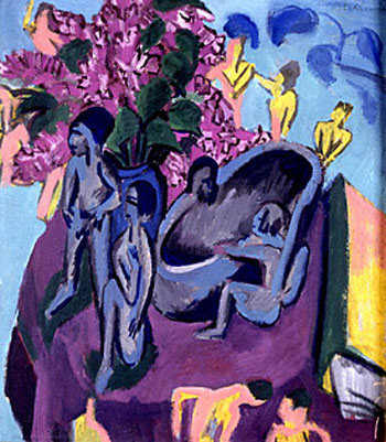 Still-life with Flowers and Sculptures, 1912 - Ernst Kirchner reproduction oil painting