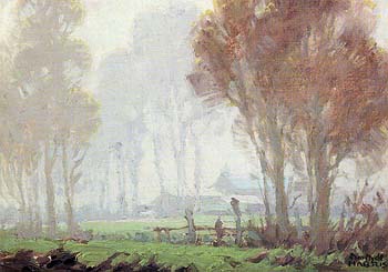Farm in Mist - Sam Hyde Harris reproduction oil painting