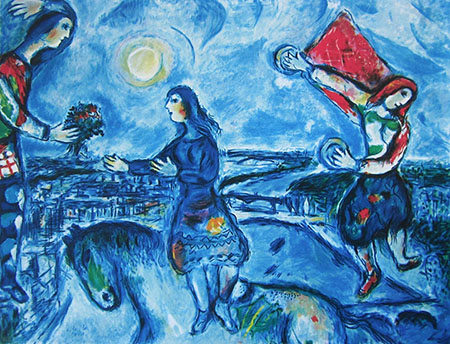 Lovers over Paris - Marc Chagall reproduction oil painting