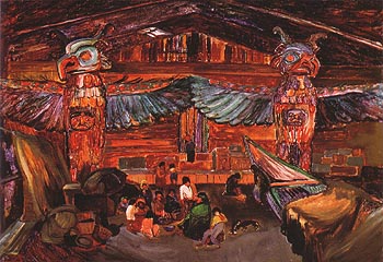 Indian House Interior With Totems 1912 - Emily Carr reproduction oil painting