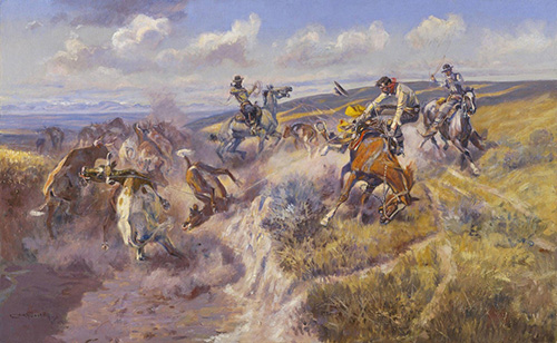 A Tight Dally and A Loose Latigo 1920 - Charles M Russell reproduction oil painting
