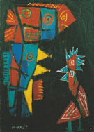 Woman with Fish and Rooster 1947 - Karel Appel reproduction oil painting