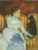 Woman on a Striped Sofa with a Dog 1875 - Mary Cassatt reproduction oil painting