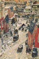 Flags on 57th Street Winter 1918 - Childe Hassam reproduction oil painting