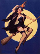 Witch on a Broomstick Riding High - Pin Ups