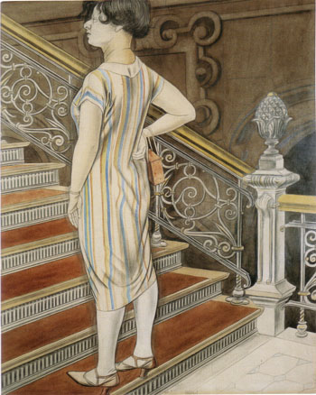 Hilde on the Stairs c 1926 - Karl Hubbuch reproduction oil painting