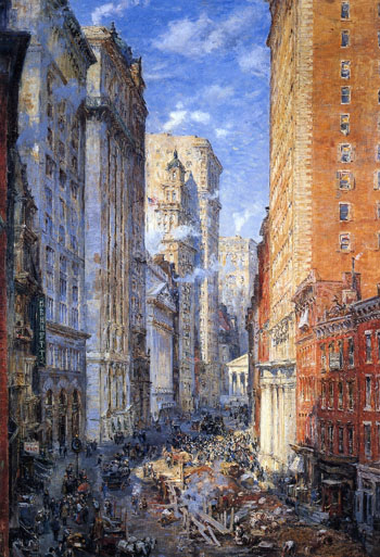 Broad Street Canon New York c 1904 - Colin Campbell Cooper reproduction oil painting