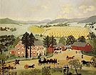 Checkered House 1943 - Grandma Moses reproduction oil painting