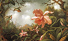 The Hummingbirds and Two Varieties of Orchids c1870 - Martin Johnson Heade reproduction oil painting