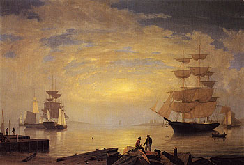 Gloucester Harbor at Sunrise 1850 - Fitz Hugh Lane reproduction oil painting