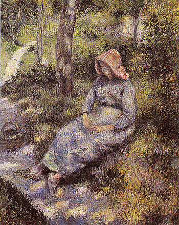Peasant Seated at Dusk 1880 - Camille Pissarro reproduction oil painting