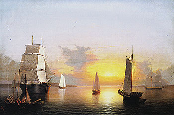 View of Gloucester Harbor late c1850 - Fitz Hugh Lane reproduction oil painting