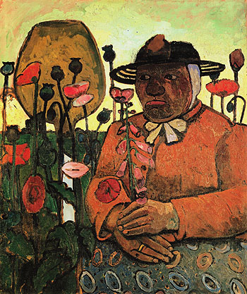 Old Woman from the Poorhouse in the Garden with a Glass Ball Poppies 1907 - Paula Modersohn-Becker reproduction oil painting