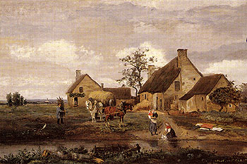 Farm at Recouvrieres Nievre 1831 - Jean-baptiste Corot reproduction oil painting