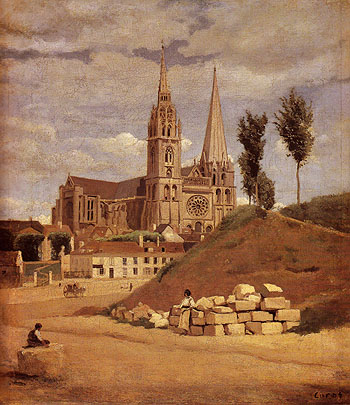 Chartres Cathedral 1830 - Jean-baptiste Corot reproduction oil painting