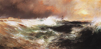 Stranded Ship on East Hampton Beach c1894 - Thomas Moran reproduction oil painting