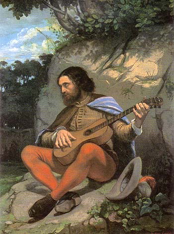 Young Man in a Landscape or The Guitarrero 1844 - Gustave Courbet reproduction oil painting