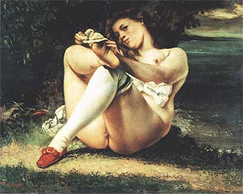 Woman with White Stockings c1861 - Gustave Courbet reproduction oil painting