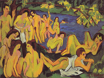 Bathers at Moritzburg c1909 - Ernst Kirchner reproduction oil painting