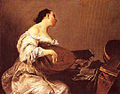 Woman Playing a Lute c1700 - Guiseppe M Crespif Del Cairo reproduction oil painting