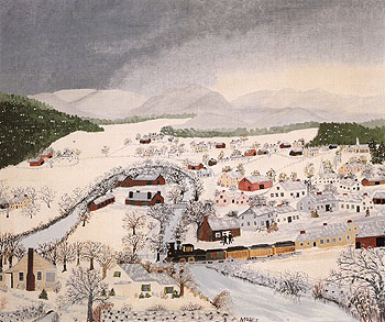 Hoosick Falls NY In Winter 1944 - Grandma Moses reproduction oil painting