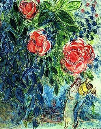 Lovers and Flowers - Marc Chagall reproduction oil painting