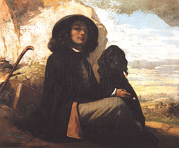 Self Portrait with Black Dog c1842 - Gustave Courbet reproduction oil painting