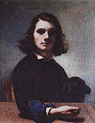 Self Portrait Courbet with Black Dog 1842 - Gustave Courbet reproduction oil painting