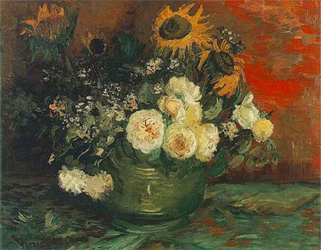 Bowl with Sunflowers Roses and Other Flowers 1886 - Vincent van Gogh reproduction oil painting