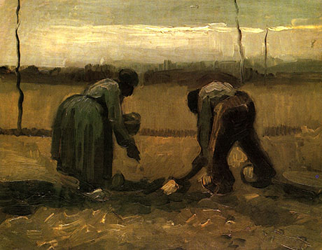 Peasant Man and Woman Planting Potatoes Nuenen 1885 - Vincent van Gogh reproduction oil painting