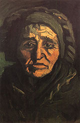 Head of a Peasant Woman in a Greenish Bonnet 1885 - Vincent van Gogh reproduction oil painting