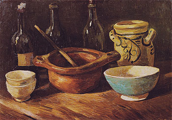 Still Life with Earthenware and Bottles 1885 - Vincent van Gogh reproduction oil painting
