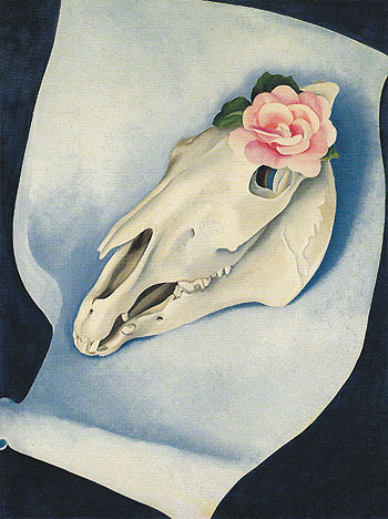 Horses Skull With Pink Rose 1931 - Georgia O'Keeffe reproduction oil painting