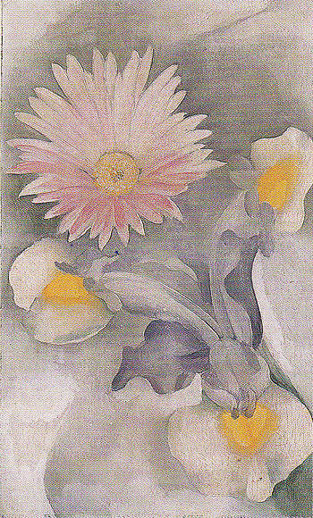 Pink Daisy With Iris 1927 - Georgia O'Keeffe reproduction oil painting