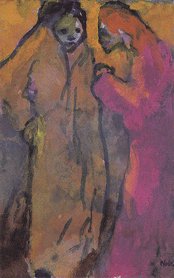 Two Women Brown and Red - Emile Nolde reproduction oil painting