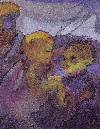 Two Women Bearded Older Man - Emile Nolde reproduction oil painting