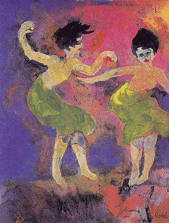 Dancing Women with Green Skirts - Emile Nolde reproduction oil painting