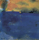 Blue Sea Sailboat and Two Steamships - Emile Nolde reproduction oil painting