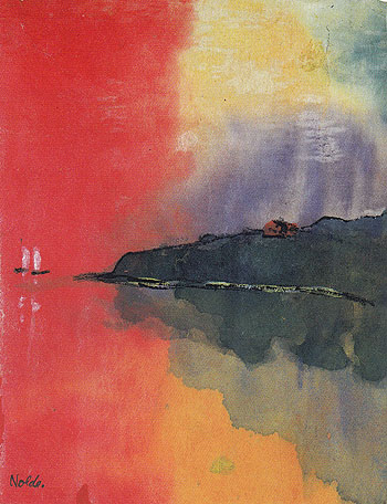 Seacoast Red Sky Two White Sails - Emile Nolde reproduction oil painting