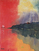 Seacoast Red Sky Two White Sails - Emile Nolde