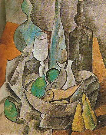 Still Life with Fishes and Bottles 1909 - Pablo Picasso reproduction oil painting