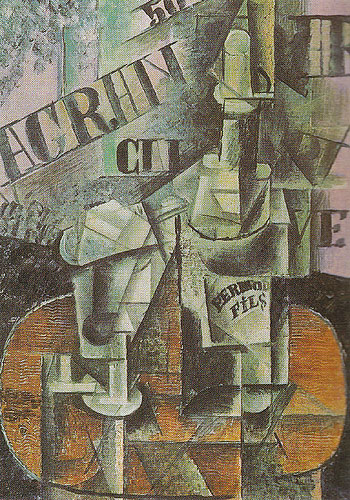 Bottle of Pernod and Glass 1912 - Pablo Picasso reproduction oil painting