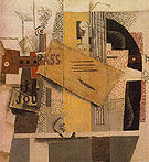 Bottle of Bass Clarinet Guitar Newspaper Ace of Clubs 1913 - Pablo Picasso reproduction oil painting