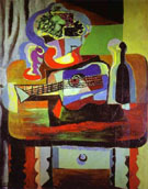 Guitar Bottle Fruit Dish and Glass on a Table 1919 - Pablo Picasso reproduction oil painting